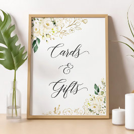 Vita Blommigt- och presentkort för Peony Guld Poster
