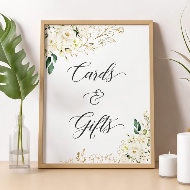 Vita Blommigt- och presentkort för Peony Guld Poster (Skapare uppladdad)