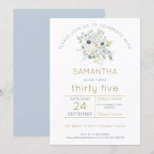 Vita Blommigtar Eucalyptus 35e Födelsedagsfest Inbjudningar