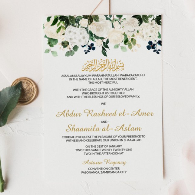 Vita Blommigtar, inbjudan till muslimska bröllop (Skapare uppladdad)
