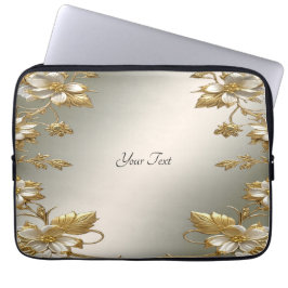 Vita Blommigten Guld Ornate Laptop sleeve