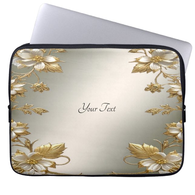 Vita Blommigten Guld Ornate Laptop sleeve (Framsidan)