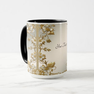 Vita Blommigten Guld Ornate Mugg
