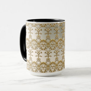 Vita Blommigten Guld Ornate Mugg
