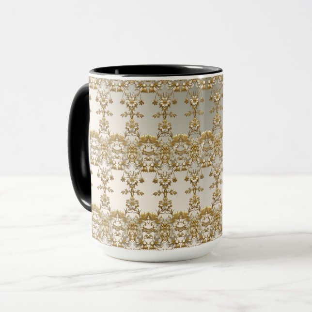Vita Blommigten Guld Ornate Mugg (Framsida vänster)