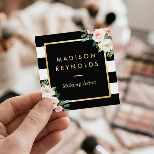  vita Blommigten Guld Svarta vita Randen Ram Fyrkantigt Visitkort (Skapare uppladdad)