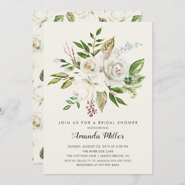 Vita Blommigten Inbjudningskort för möhippan (Fram/baksida)