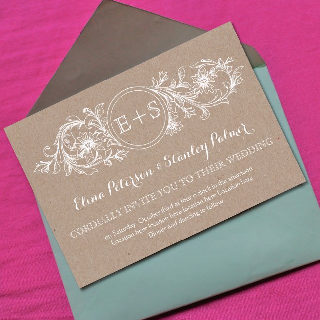 Vita blommigten ram, initialer Kraft pappra bröllo Inbjudningar (Skapare uppladdad)