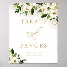 Vita Blommigten Treats och Favoriter Shower för Gu Poster