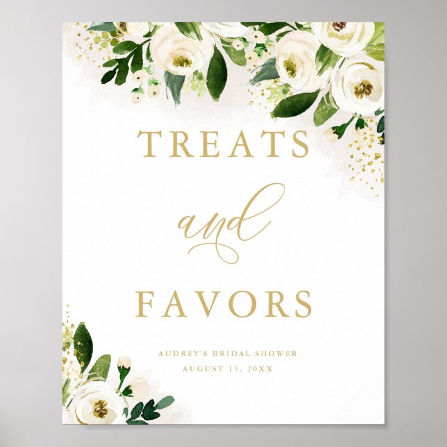 Vita Blommigten Treats och Favoriter Shower för Gu Poster (Framsidan)