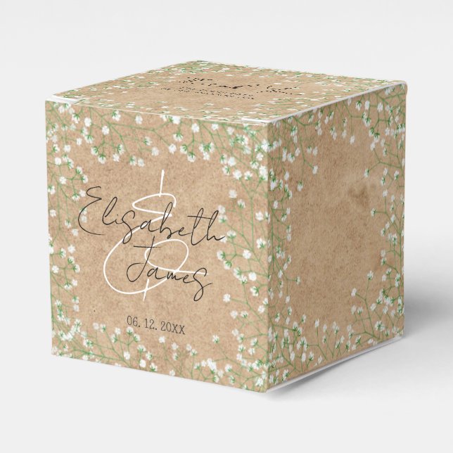 Vita blommor av babyns andedräkt Rustic Boho Bröll Presentaskar (Framsidan Sidan)