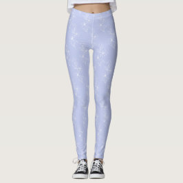 Vita blommor blå bakgrund leggings