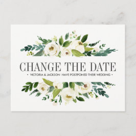 Vita blommor BRÖLLLOP ÄNDRA DATUM UPPSKJUTNING Meddelande Vykort