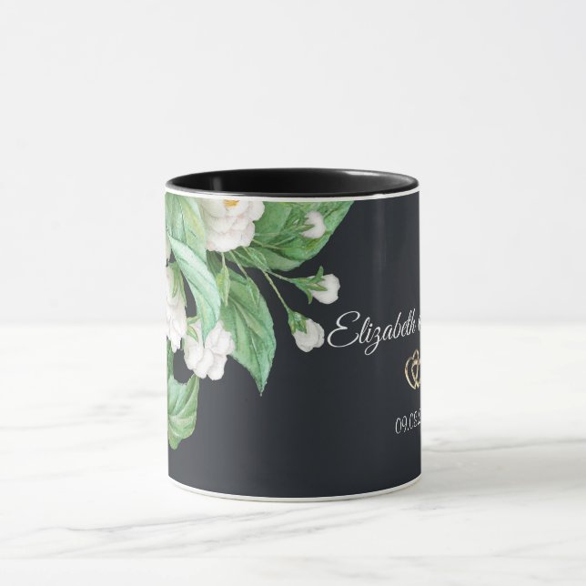 Vita blommor bröllop mugg (Center)