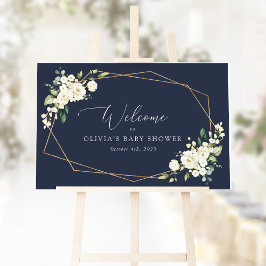 Vita blommor, Cream Flowers, Baby Shower Welcome Poster