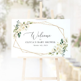 Vita blommor, Cream Flowers, Baby Shower Welcome Poster
