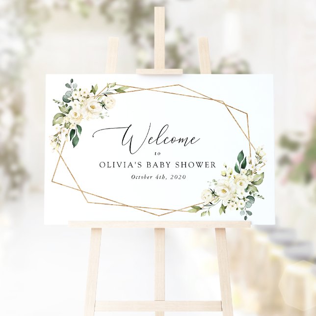 Vita blommor, Cream Flowers, Baby Shower Welcome Poster (Skapare uppladdad)