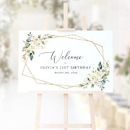 Vita blommor, Cream Flowers, Birthday Welcome Poster