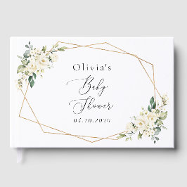 Vita blommor, Cream Flowers, Boho, Baby Shower Gästböcker