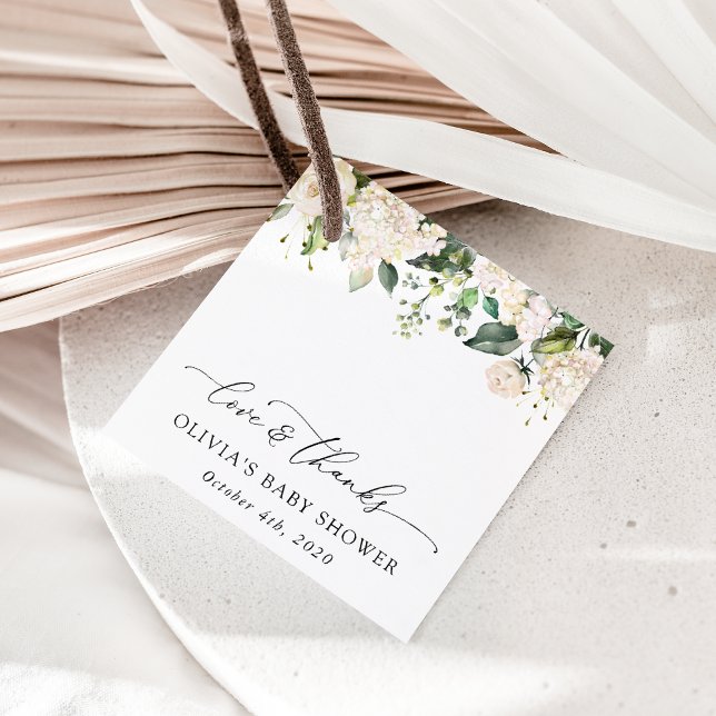 Vita blommor, Cream Flowers, Boho, Baby Shower Gåvor Etiketter (Skapare uppladdad)