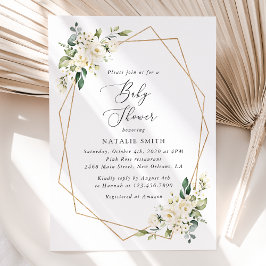 Vita blommor, Cream Flowers, Boho, Baby Shower Inbjudningar