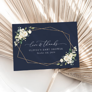Vita blommor, Cream Flowers, Boho, Baby Shower Tack Kort