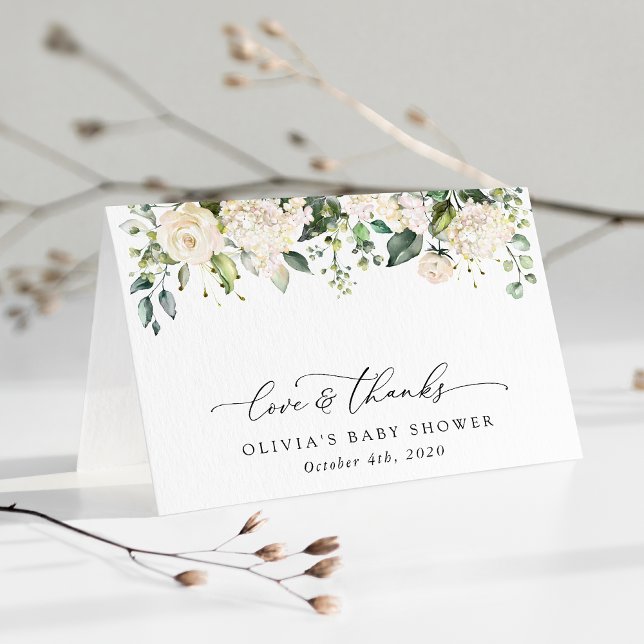 Vita blommor, Cream Flowers, Boho, Baby Shower Tack Kort (Skapare uppladdad)