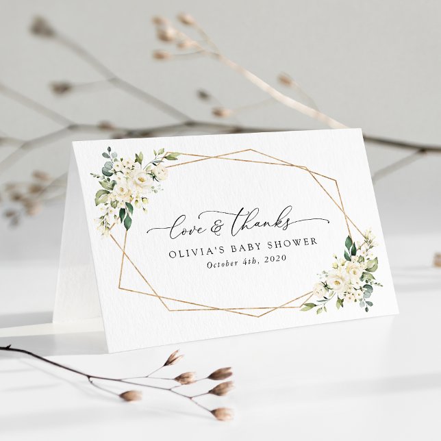 Vita blommor, Cream Flowers, Boho, Baby Shower Tack Kort (Skapare uppladdad)