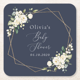 Vita blommor, Cream Flowers, Boho, Baby Shower Underlägg Papper Kvadrat