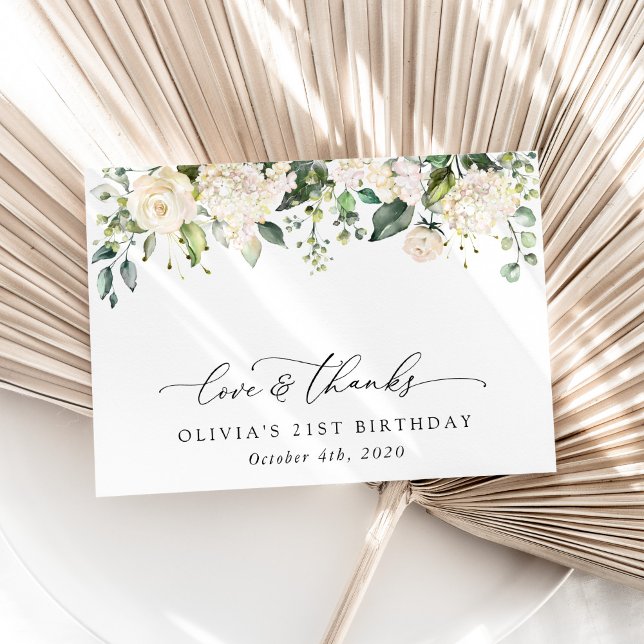 Vita blommor, Cream Flowers, Boho, Birthday Tack Kort (Skapare uppladdad)