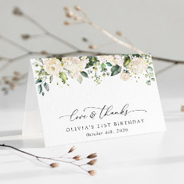 Vita blommor, Cream Flowers, Boho, Birthday Tack Kort