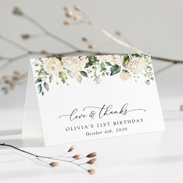 Vita blommor, Cream Flowers, Boho, Birthday Tack Kort (Skapare uppladdad)