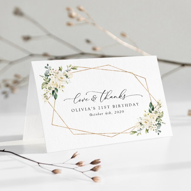 Vita blommor, Cream Flowers, Boho, Birthday Tack Kort (Skapare uppladdad)
