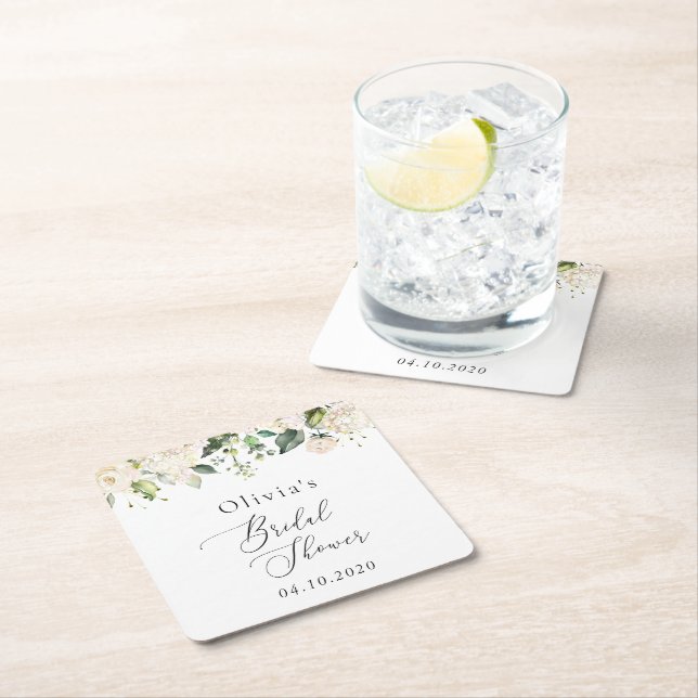 Vita blommor, Cream Flowers, Boho, Möhippa Underlägg Papper Kvadrat (Insitu)