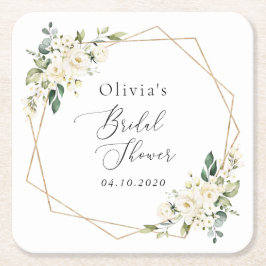 Vita blommor, Cream Flowers, Boho, Möhippa Underlägg Papper Kvadrat