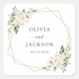 Vita blommor, Cream Flowers, Greenery, Bröllop Fyrkantigt Klistermärke