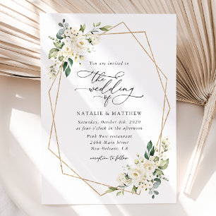 Vita blommor, Cream Flowers, Greenery, Bröllop Inbjudningar