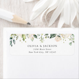 Vita blommor, Cream Flowers, Greenery, Bröllop Returadress Etikett