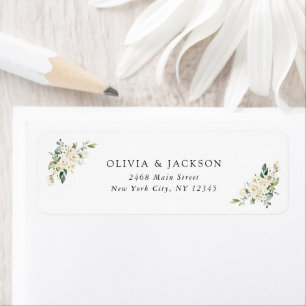 Vita blommor, Cream Flowers, Greenery, Bröllop Returadress Etikett