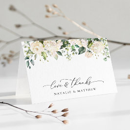 Vita blommor, Cream Flowers, Greenery, Bröllop Tack Kort