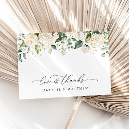 Vita blommor, Cream Flowers, Greenery, Bröllop Tack Kort