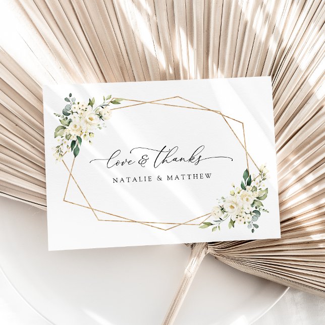 Vita blommor, Cream Flowers, Greenery, Bröllop Tack Kort (Skapare uppladdad)