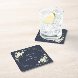 Vita blommor, Cream Flowers, Greenery, Bröllop Underlägg Papper Kvadrat