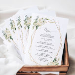 Vita blommor, Cream Flowers, Möhippa Menu<br><div class="desc">Lägg till en personlig beröring till din möhippa firande med dessa snyggtar och minnesvärda party-objekt! Utformningen har vita vattenfärgblommor,  grön och guld ram på vit bakgrund.</div>