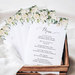 Vita blommor, Cream Flowers, Möhippa Menu<br><div class="desc">Lägg till en personlig beröring till din möhippa firande med dessa snyggtar och minnesvärda party-objekt! Utformningen har vita vattenfärgblommor och grön mot vit bakgrund.</div>