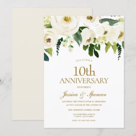 Vita blommor & Crème 10-års bröllopsdag Inbjudningar