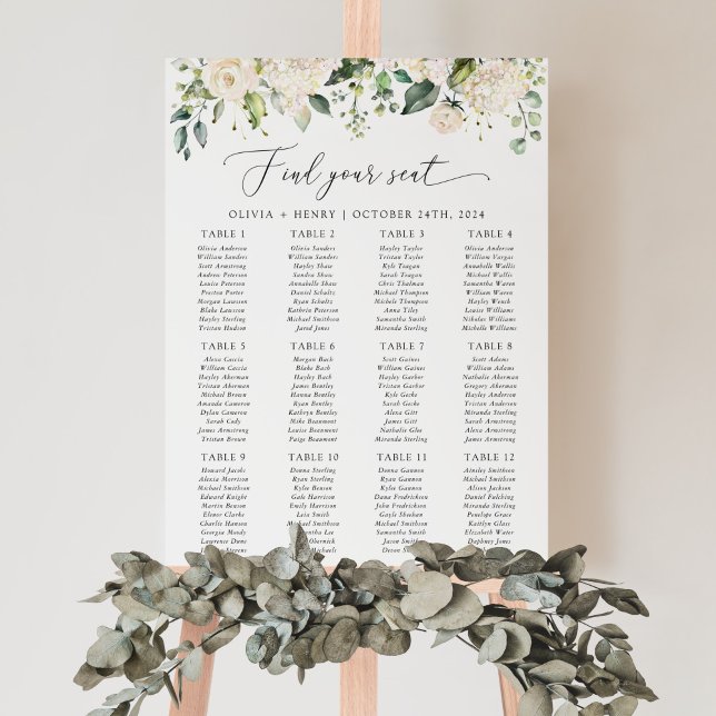 Vita blommor, Crèmeblommor, Boho, Sittplatsschema Poster (Skapare uppladdad)
