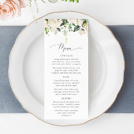 Vita blommor, Crèmefärgade blommor, Boho, Dopmeny Meny