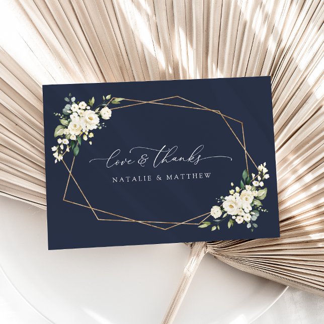 Vita blommor, Crèmefärgade blommor, Grönska, Bröll Tack Kort (Skapare uppladdad)