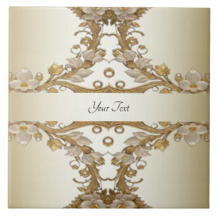 Vita blommor Decorative Guld Ceramic Tile Kakelplatta